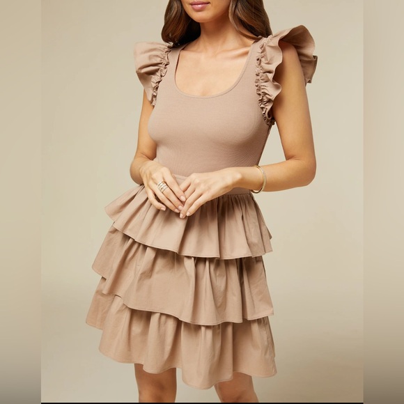 Rachel Parcell Women Ruffle Tank Dress Warm Taupe Size 6 - Picture 2 of 11